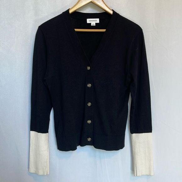 summersalt Sweaters - Summersalt Perfect Lightweight Cardigan in Cashmere Blend Black Cream Size M EUC